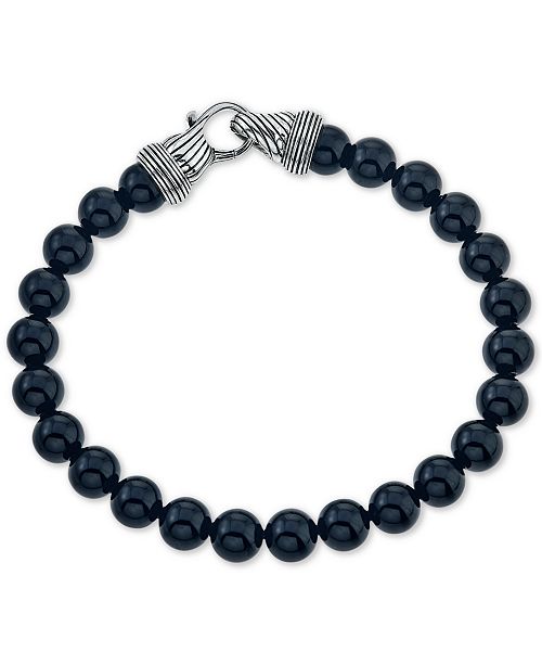 Esquire Men's Jewelry Onyx (8mm) Beaded Bracelet in Sterling Silver