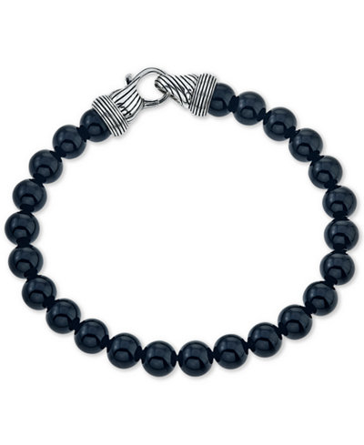 Esquire Men's Jewelry Onyx (8mm) Beaded Bracelet in Sterling Silver, Only at Macy's