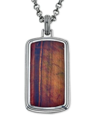Esquire Men's Jewelry - Men's Red Tiger's Eye (34 x 28mm) Dog Tag Pendant Necklace in Sterling Silver