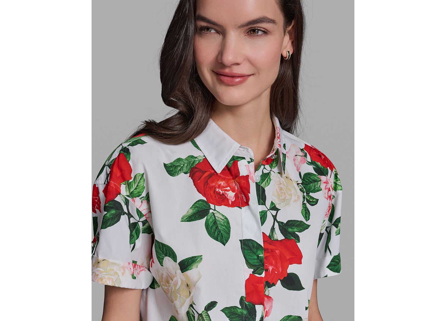 Petite Printed Poplin Collared Camp Top