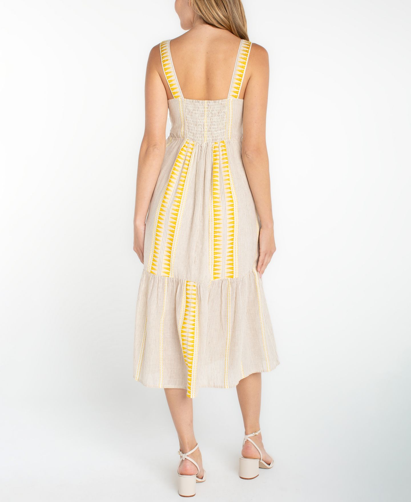 Женское платье Liverpool Los Angeles Striped V-Neck Midi, цвет: Кремовый коричневый полосатый — фото 2