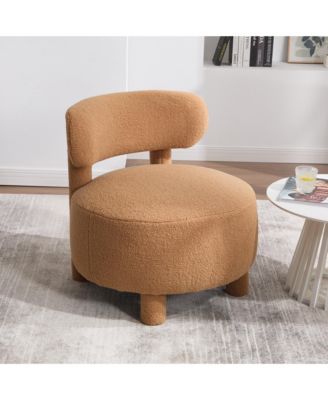 Teddy Fabric Accent Chair, Upholstered Slipper Side Chair with Curved Backrest and Solid Wood Legs for Living Room and Reading Nook