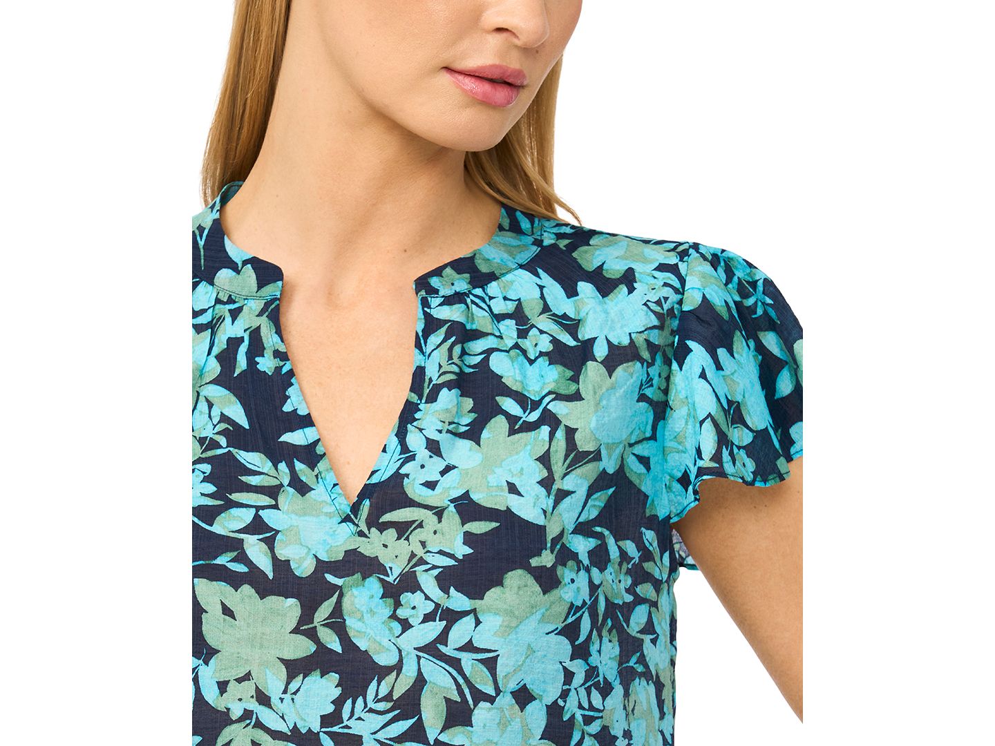 Женская блузка CeCe Short-Sleeve Shirred V-Neck Blouse, цвет: Тёмно-синий — фото 2