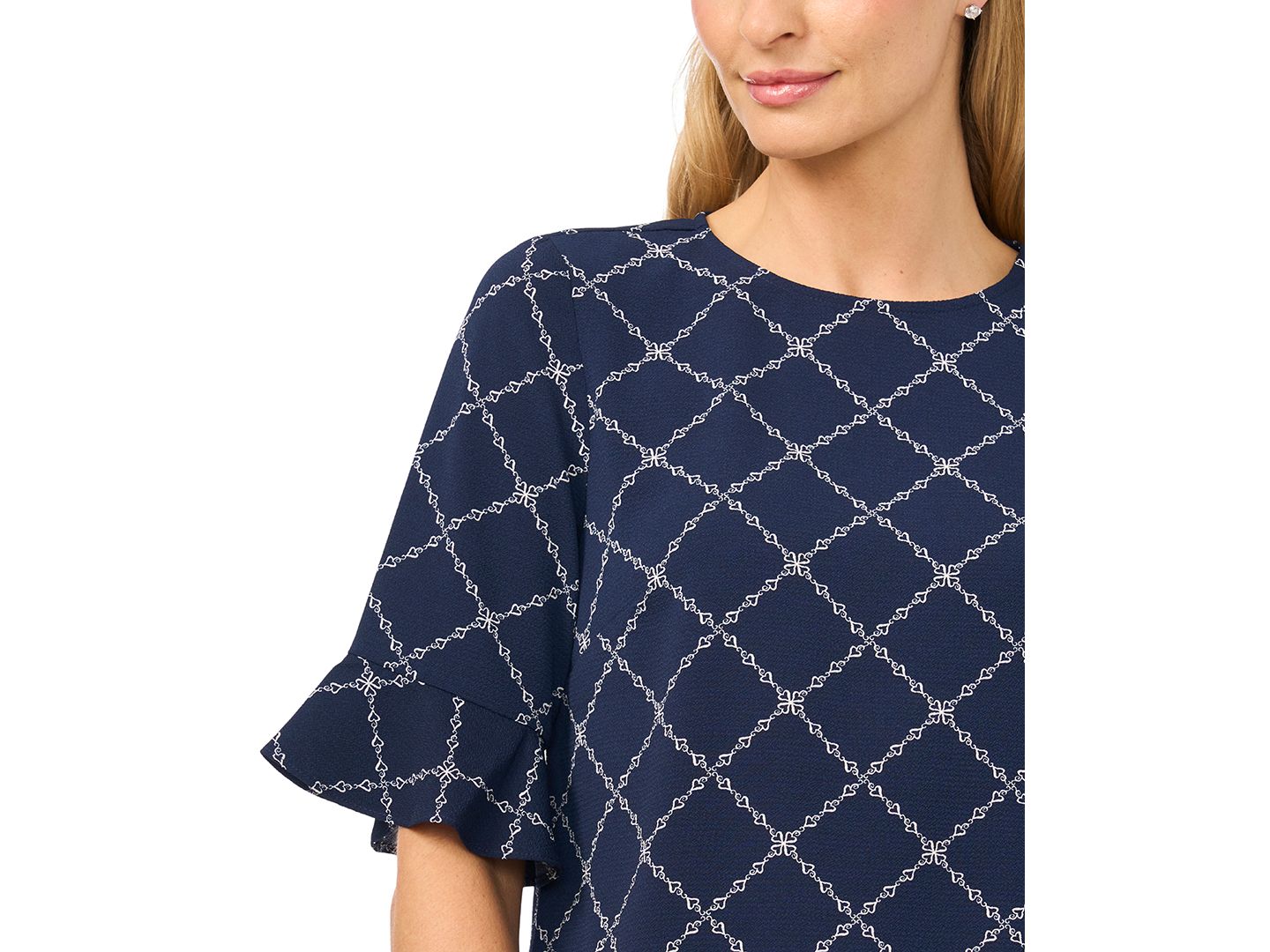 Женская блузка CeCe Print Crewneck 3/4-Sleeve Ruffled Cuff, цвет: Тёмно-синий — фото 2