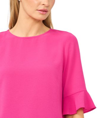 Women's Ruffled-Cuff 3/4-Sleeve Crew Neck Top