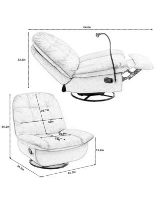 Swivel Rocking Recliner Chair, Single Lounge Chair with Phone Holder, Comfortable Relaxing Chair for Living Room and Office