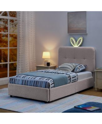 Twin Rabbit Ear Upholstered Bed w/LED and 4 Drawers