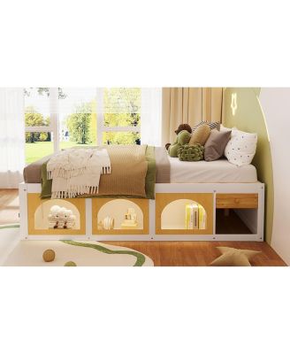 Platform Bed w/ Bookshelf, LED, Drawer