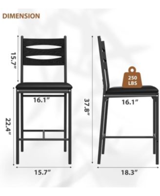 Set of 4 Bar Stools, Counter Height Bar Chairs with Footrest and Back, 37.8" Tall for Kitchen Island