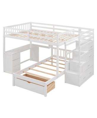 Full Over Twin Bunk Bed with Desk, Drawers and Shelves