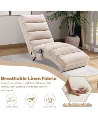 Luxury Upholstered Chaise Lounge Chair with Gentle Vibration Function, Linen Leisure Recliner Sofa for Living Room