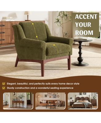 Mid-Century Modern Accent Chair - Upholstered Comfort Lounge Armchair with Sturdy Solid Wood Legs, Ideal for Living Room Decor