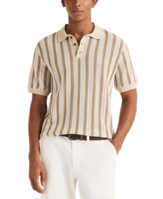 Men’s Short-Sleeve Striped Polo Sweater