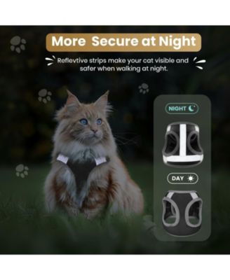 Escape Proof Cat Harness and Leash Set Adjustable Lightweight Soft Vest with Reflective Strip for Walking