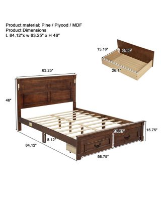 LED Storage Bed w/USB, Walnut Pinewood Frame