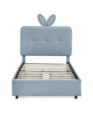 Twin Rabbit Ear Upholstered Bed w/LED and 4 Drawers