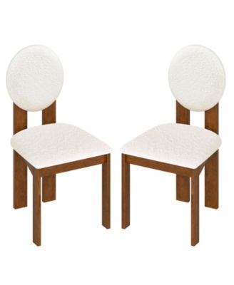 2pcs Dining Chairs Upholstered Sherpa Fabric Kitchen Chairs w/ Rubber Wood Legs