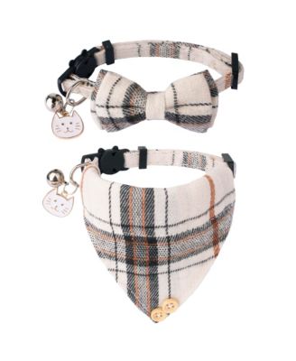 Floral Cat Collar with Removable Bowtie Bandana Bell Breakaway Adjustable Cute Flower Kitten