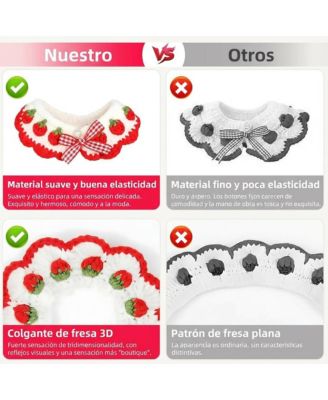 Handmade Crocheted Cat Collar Breakaway Cute Strawberry Bow Tie Soft Comfortable Adjustable for Kittens Small Puppies