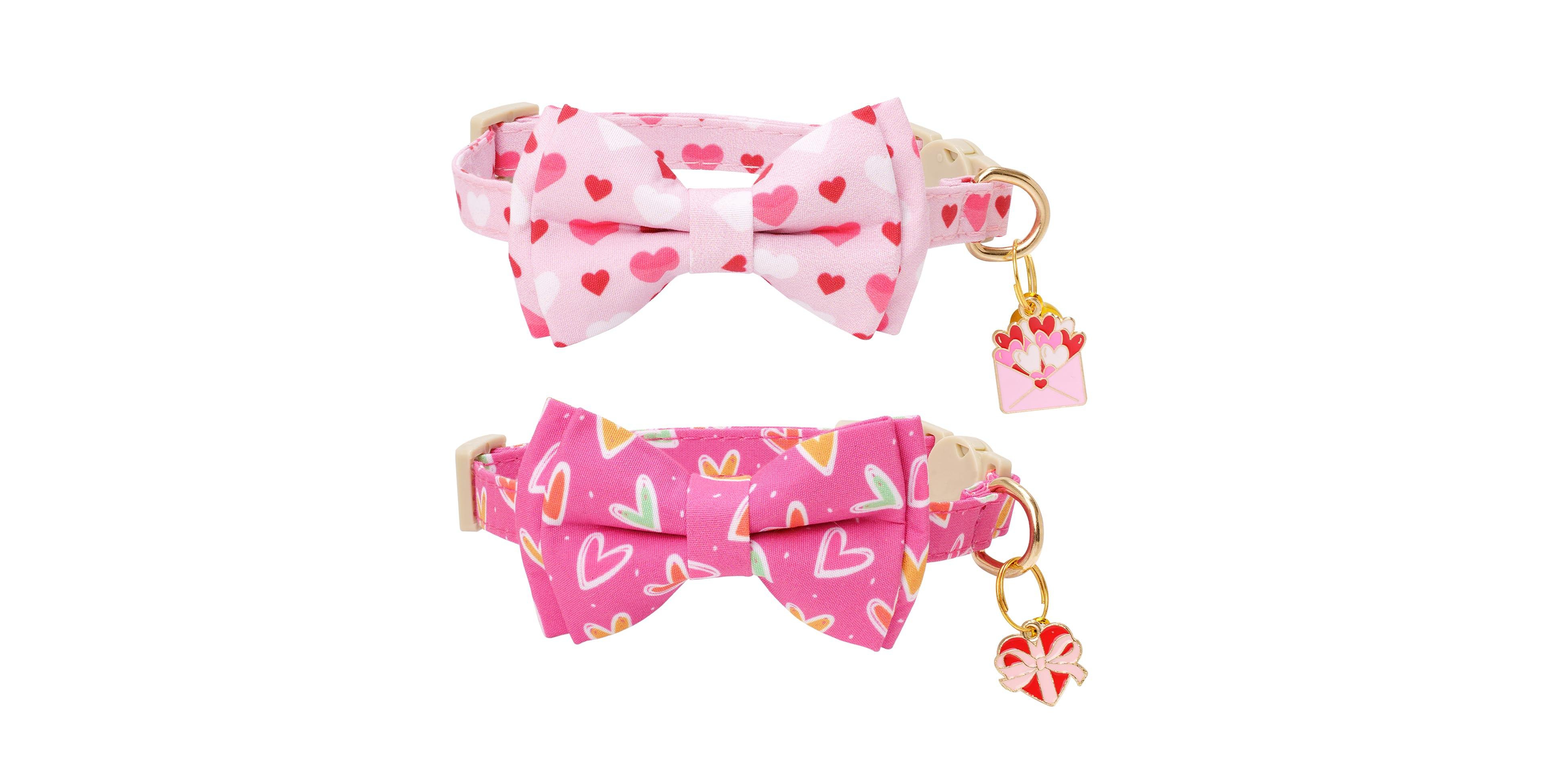 Aronkl 2 Pack Cat Collar Breakaway Bowtie Dinosaur Pattern Soft Cotton Adjustable