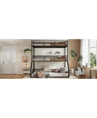 Metal Triple Bunk Bed with Guardrails