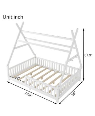 House Bed with Light, Low Floor, Fence and Roof