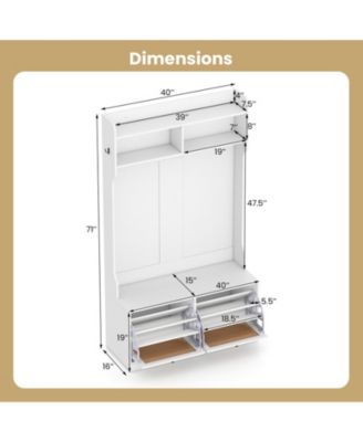 4-in-1 Entryway Hall Tree with Coat Rack, Shoe Bench and Flip Drawers