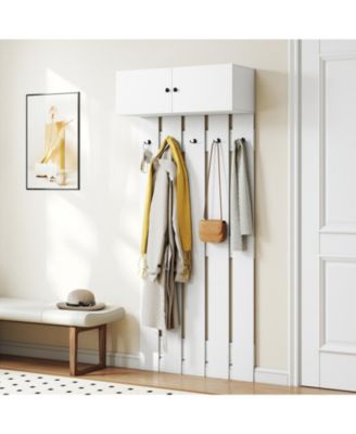 Wall Mounted Entryway Coat Rack with Storage Cabinet and 5 Hooks