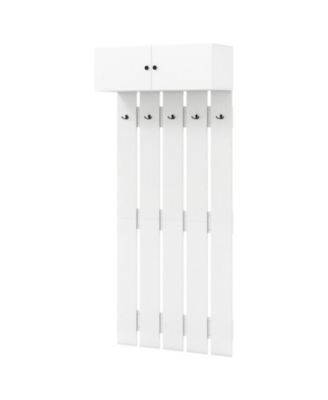Wall Mounted Entryway Coat Rack with Storage Cabinet and 5 Hooks