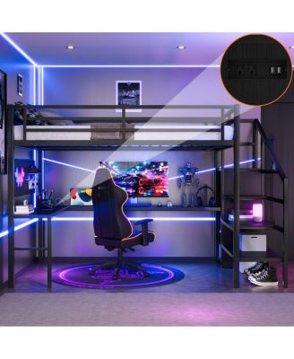 XL Loft Bed w/Desk, Wardrobe, USB, LED