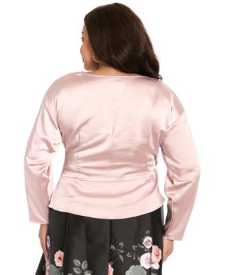 Plus Size V-Neck Wrap Polyester Blouse