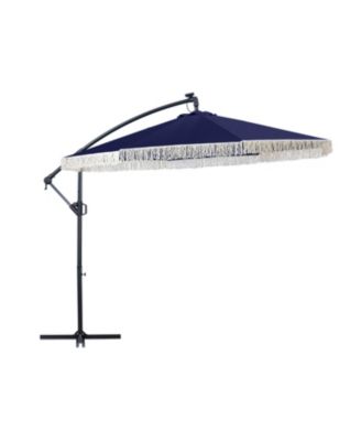10ft Patio Offset Hanging Lighted Umbrella with Tassels