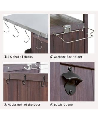 40.5inch Outdoor Grill Cart with Stainless Steel Top, Solid Wood Storage Cabinet with Drop Leaf, Drawer, Towel Rack and Lockable Wheels