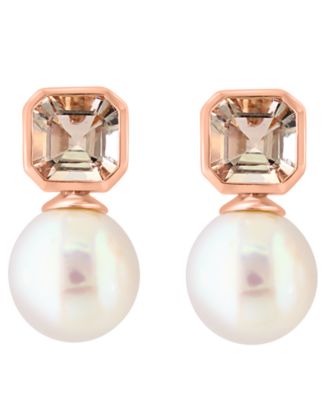 Morganite (1-5/8 ct. t.w.) & Freshwater Pearl (9mm) Earrings in 14k Rose Gold