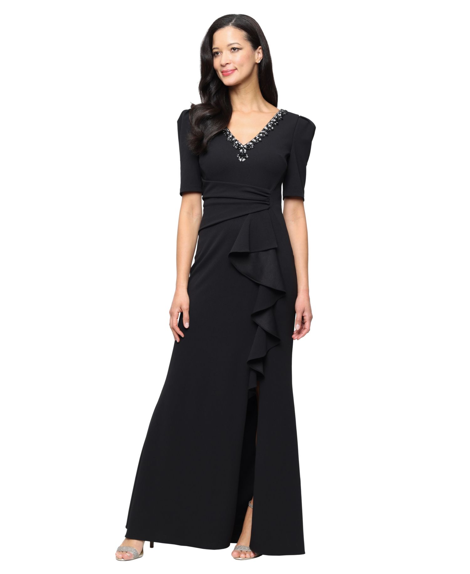 Plus Embellished V-Neck Ball Gown