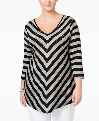 Belldini Plus Size Embellished Striped Top
