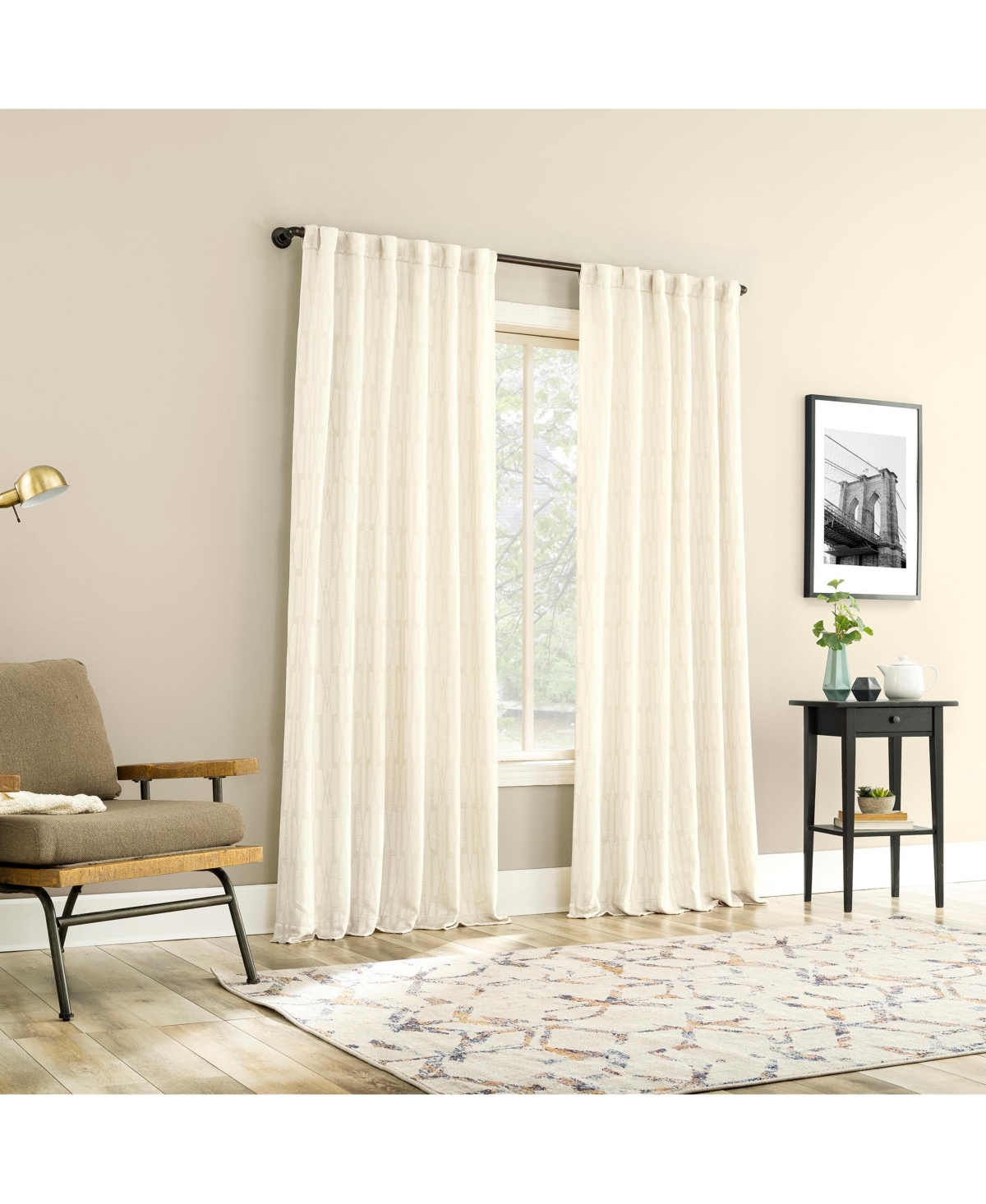 No. 918 Dover Tonal Geometric Semi-Sheer Back Tab Curtain Panel