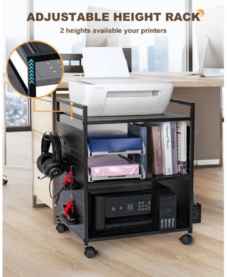 3-Tier Rolling Stand with Pegboard, Adjustable Shelf for Office Home