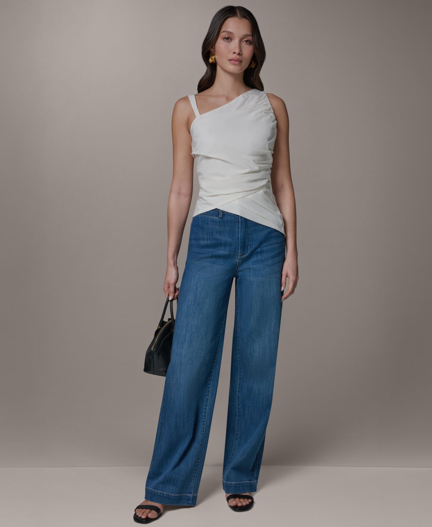 Women's Bias Asymmetric Neck Drape Blouse