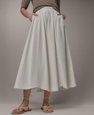 Women's Stretch Poplin Stripe Pleated Skirt with Scalloped Hem