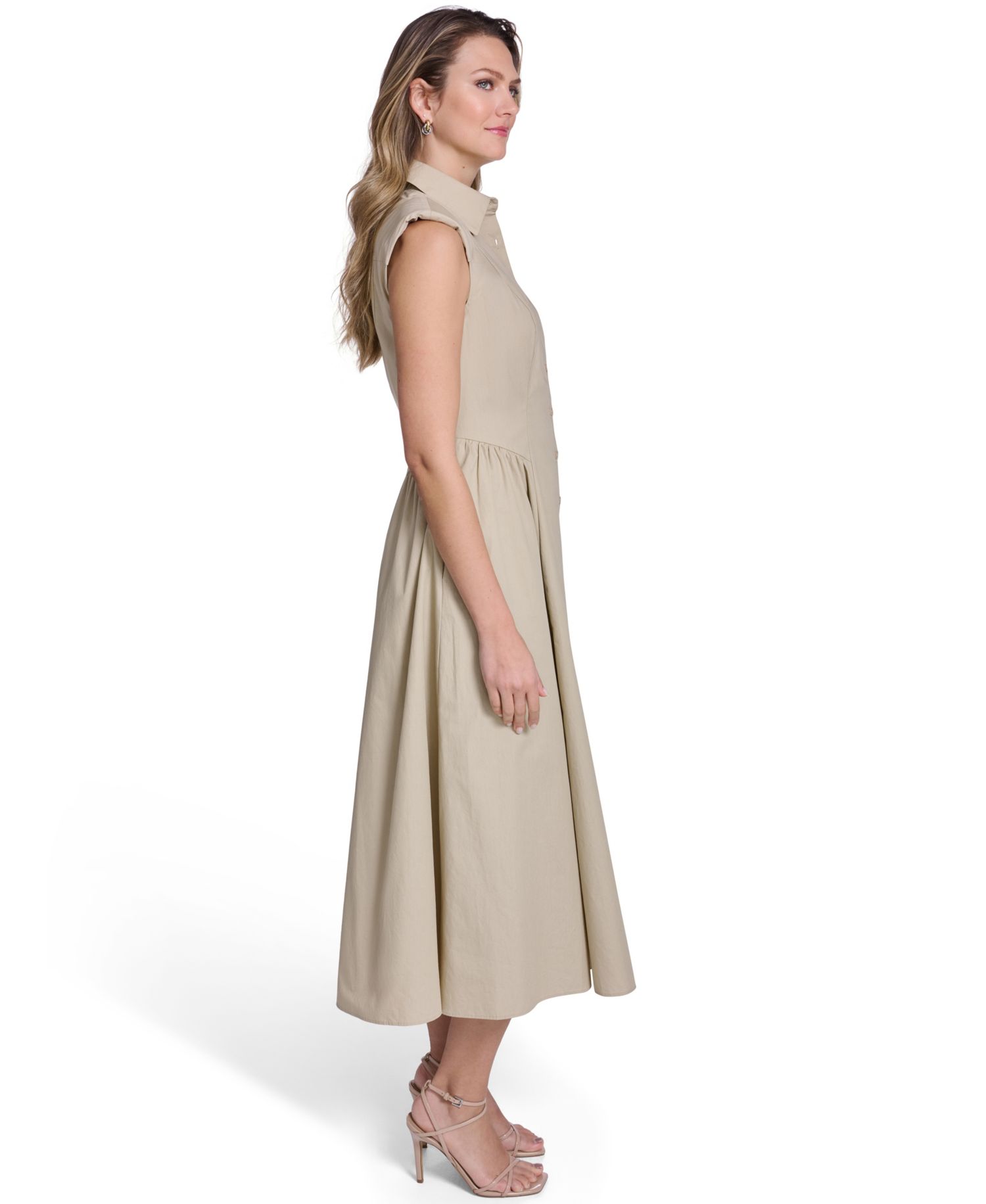 Women's Extended Cap Fit and Flare Seamed Shirt-Dress