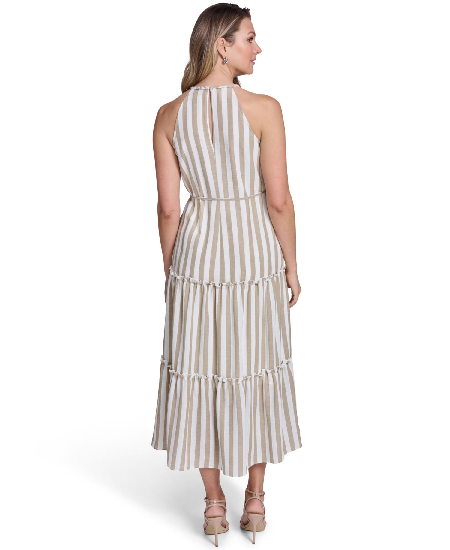 Women's Sleeveless Braided Halter Neck Tiered Midi Dress