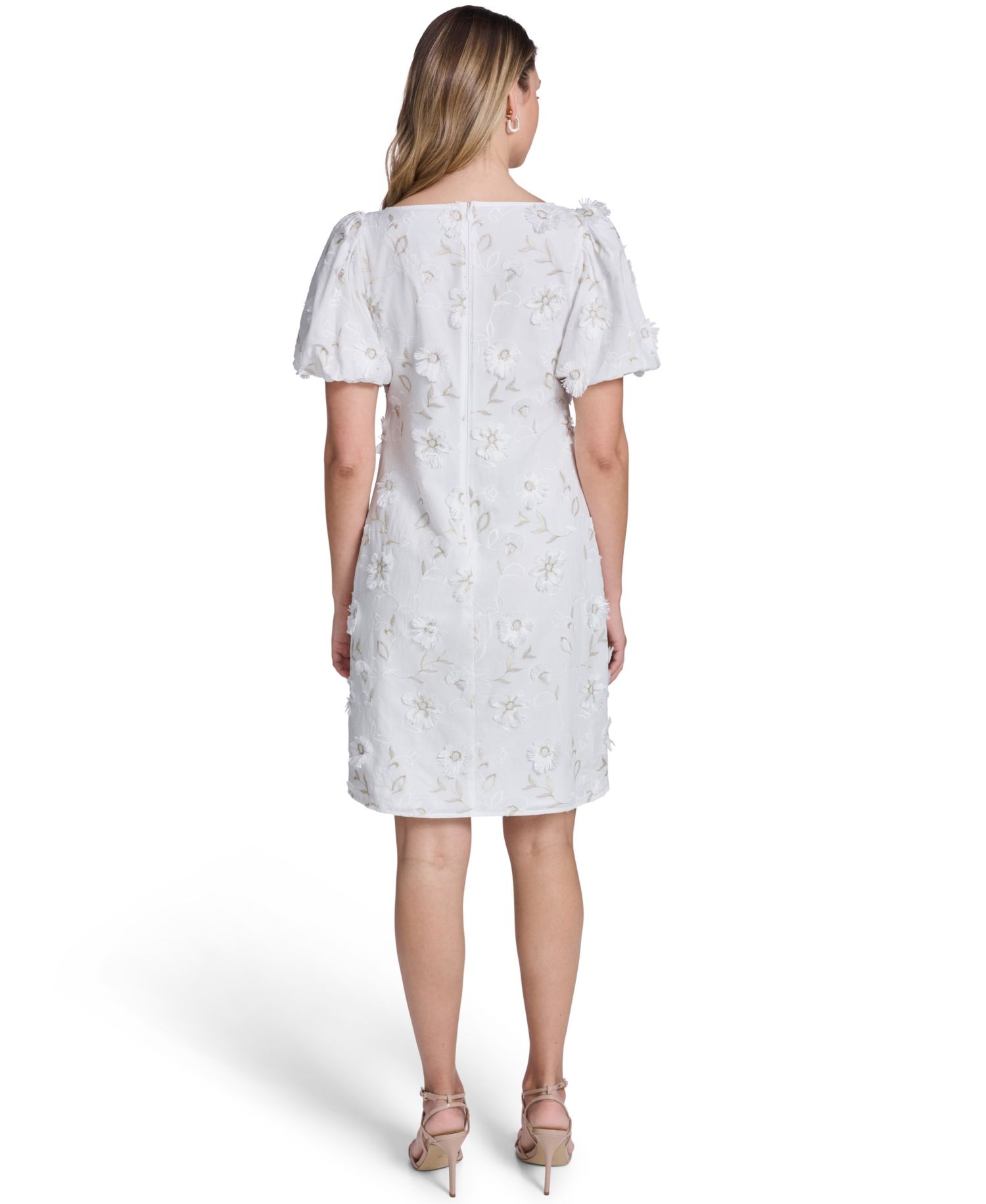 Women's Boat Neck Bubble-Sleeve Sheath Dress