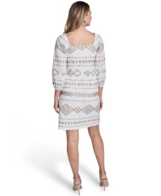 Jessica Howard Women's Square Neck Raglan Hi-Low Ballon-Sleeve Shift Dress - WHG - Size 8