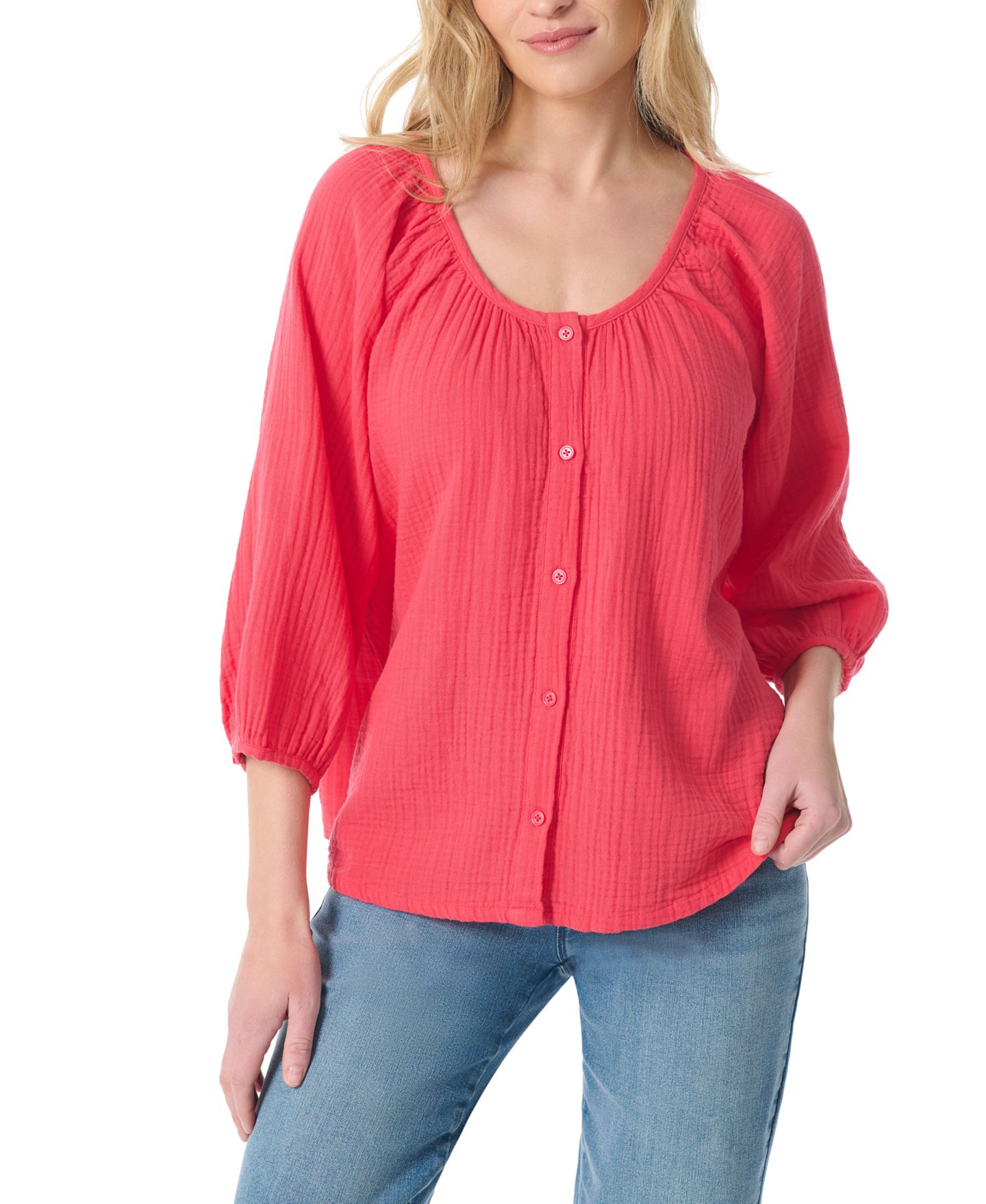Женский топ Gloria Vanderbilt Gauze Round Neck Peasant Top, цвет: Яркий маковый — фото 1