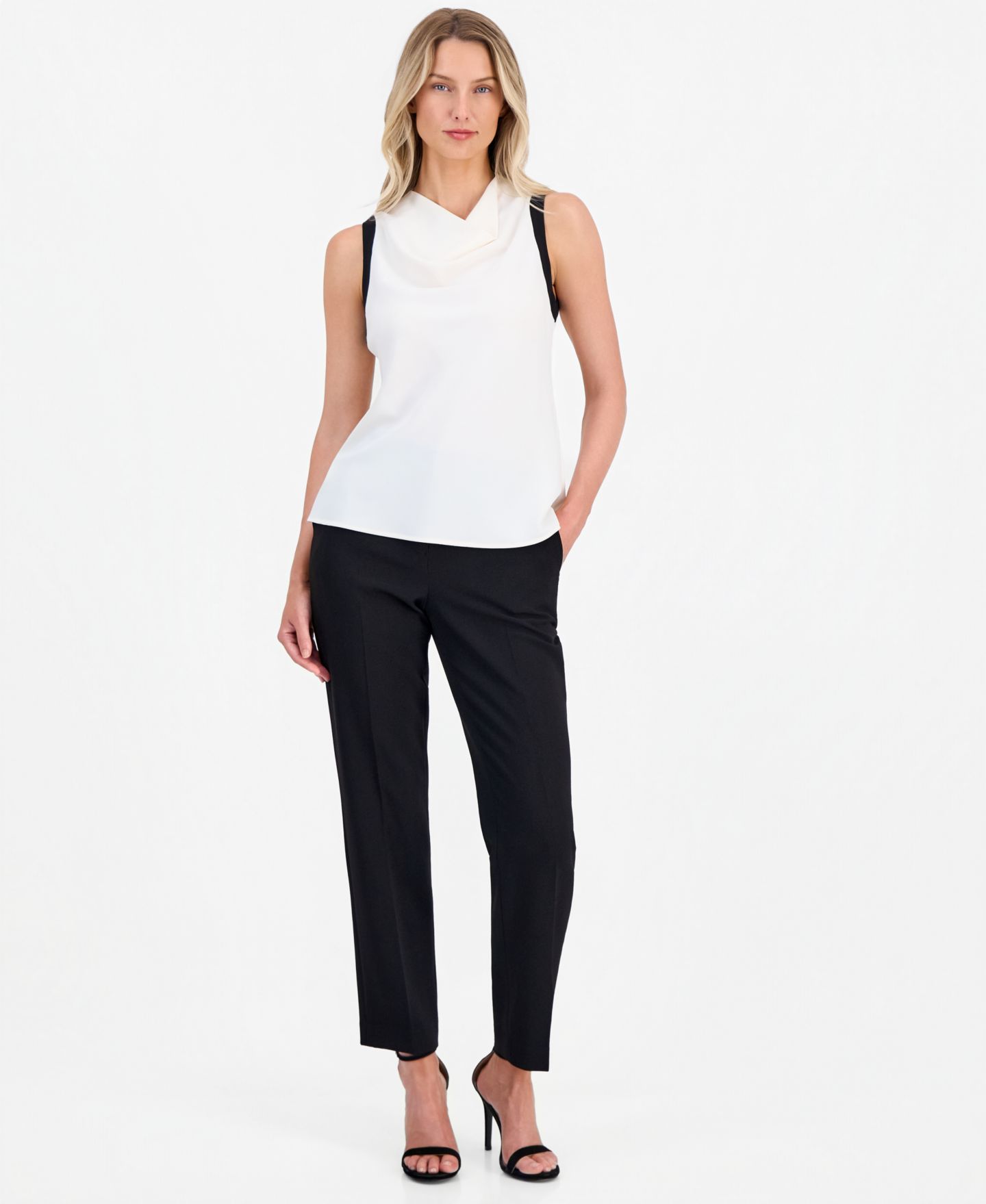 Женский топ Anne Klein Cowlneck Sleeveless Top, цвет: Белый / Чёрный — фото 2