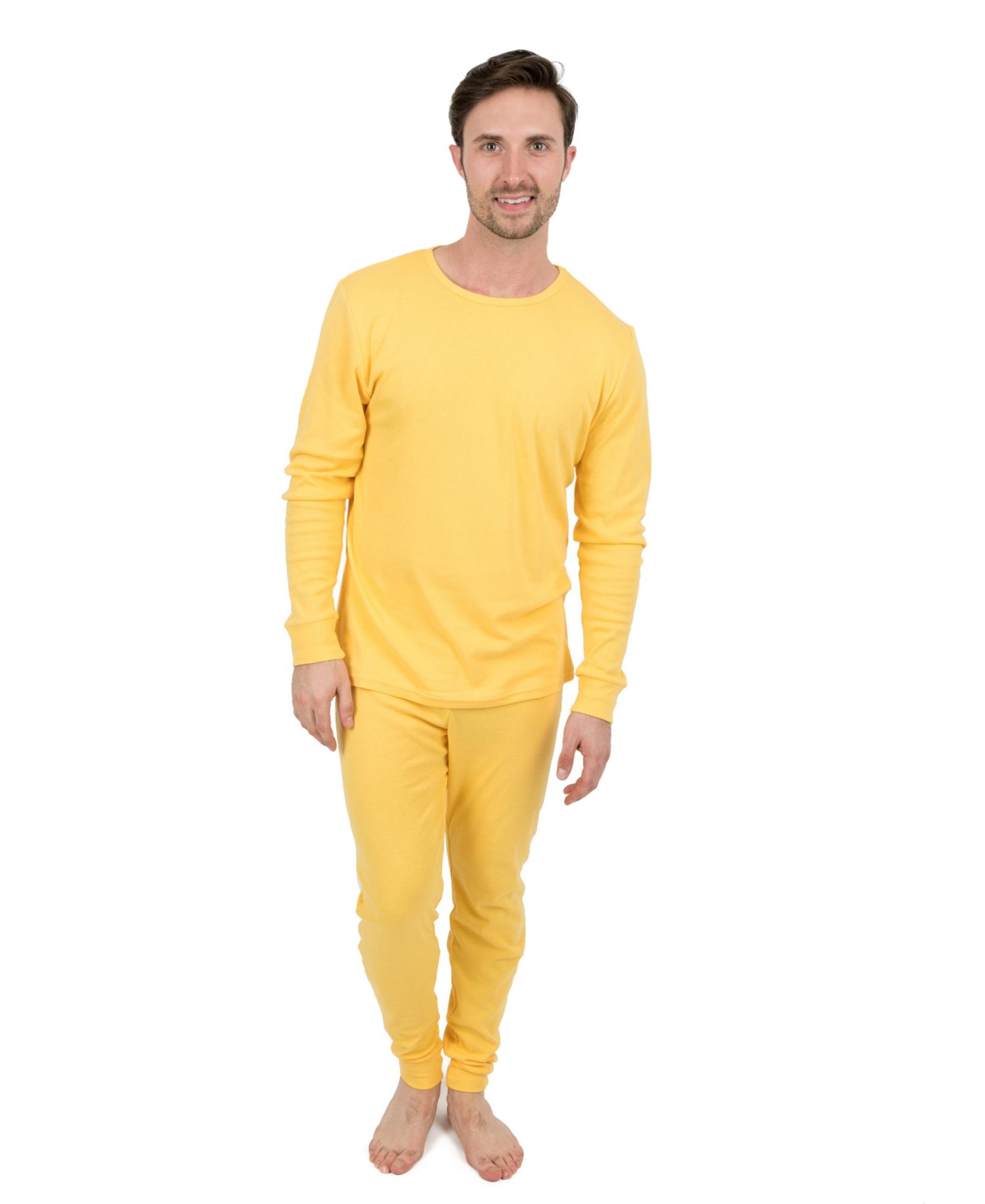 Mens Matching Family Two Piece Cotton Long Sleeve Shirt and Pants Solid Color Pajamas