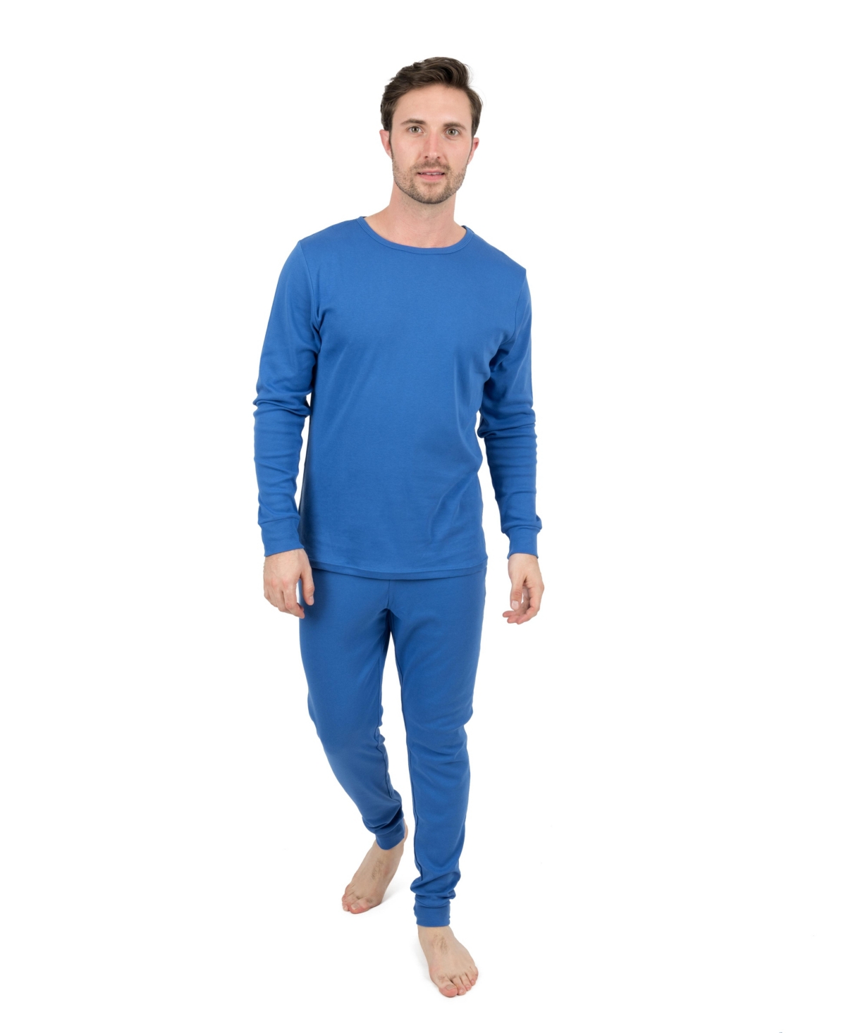 Leveret Mens Matching Family Two Piece Cotton Long Sleeve Shirt and Pants Solid Color Pajamas - Royal blue