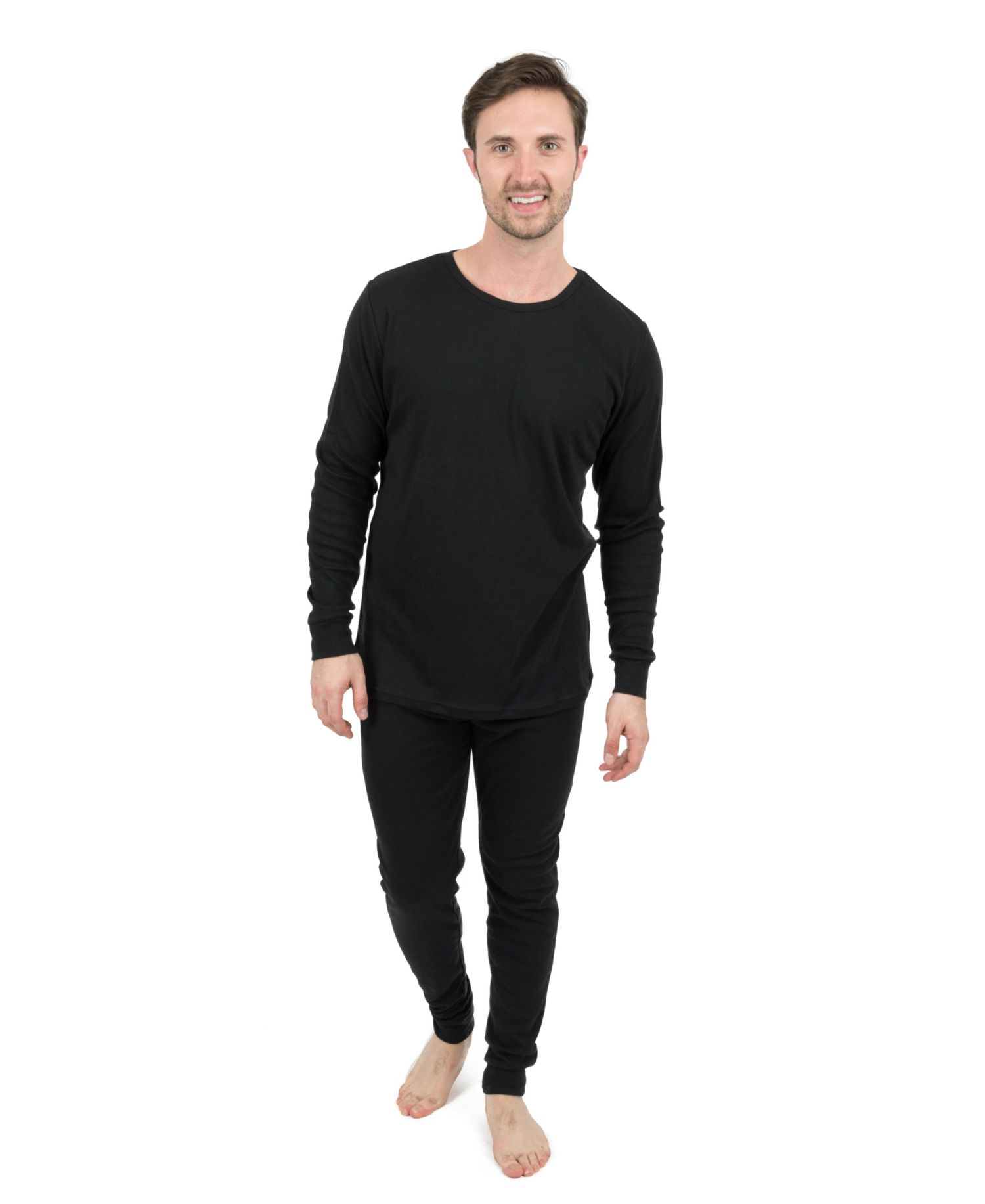 Mens Matching Family Two Piece Cotton Long Sleeve Shirt and Pants Solid Color Pajamas