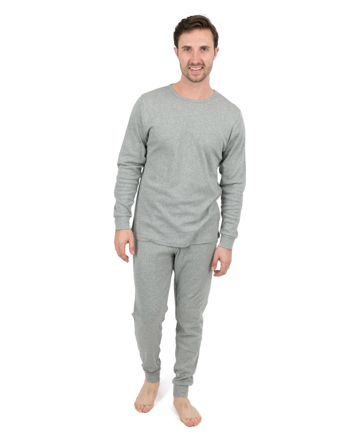 Leveret Mens Matching Family Two Piece Cotton Long Sleeve Shirt and Pants Solid Color Pajamas - Light grey
